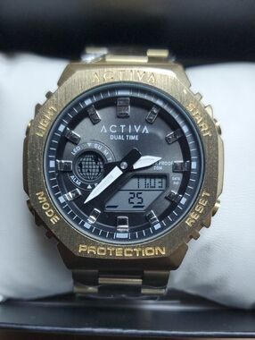 ACTIVA Dual Time Gold-Tone Sport Watch